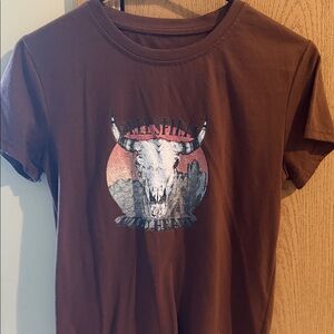 SHEIN Brown Graphic Skull Western Tee